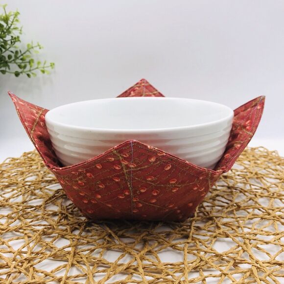 Microwave Soup Bowl Cozie Reversible Bowl Cozy, Fall Berries on Vines Rust Brown - Picture 1 of 6